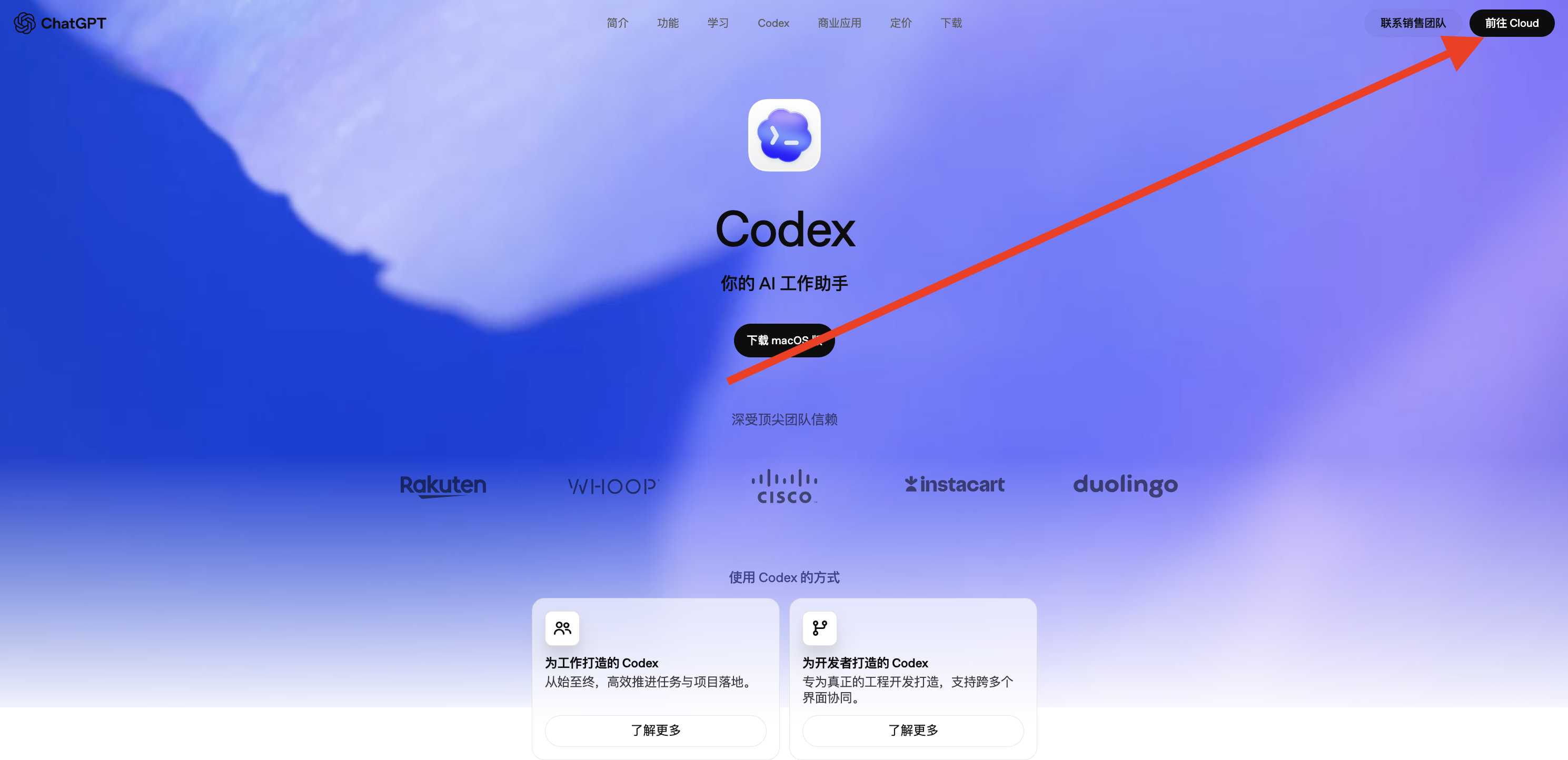 Codex 云端版入口：打开 chatgpt.com/codex